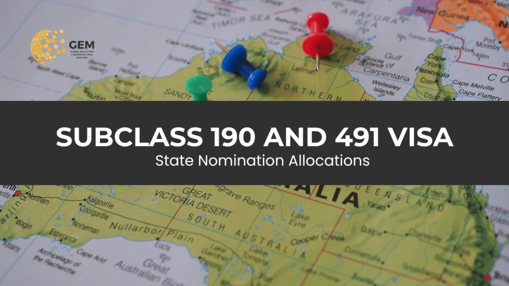 australian map in the background and text in front saying subclass 190 and 491